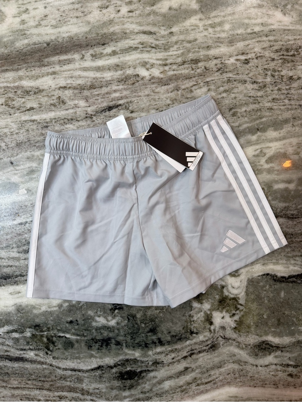 Adidas Light Gray Soccer Shorts with White Stripes